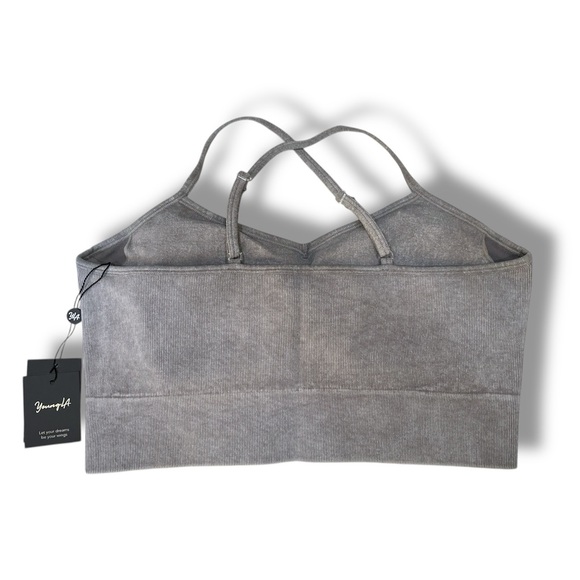 YoungLA Women’s Sports Bra Grey Wash Padded Adjustable Strap NWT - Picture 3 of 4